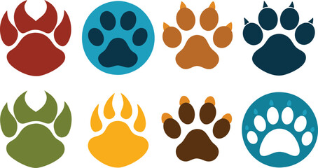 Fototapeta premium Collection of different colored animal paw prints
