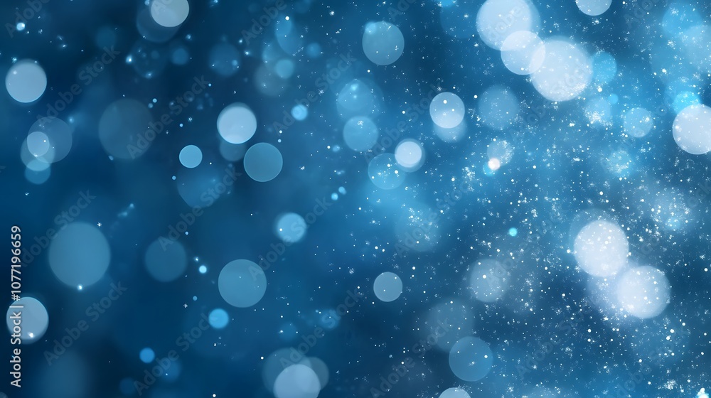 Poster soft blue bokeh and sparkle effect background with glowing circles creating a dreamy and ethereal at