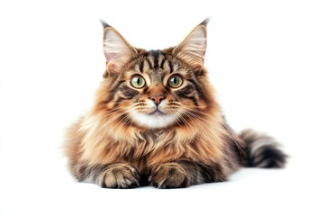 Obraz premium A domestic cat is relaxing on a pure white surface