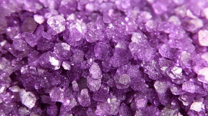 Fototapeta premium Vibrant purple crystals create stunning texture, showcasing their unique shapes and sparkling facets. This close up captures beauty of these mineral formations