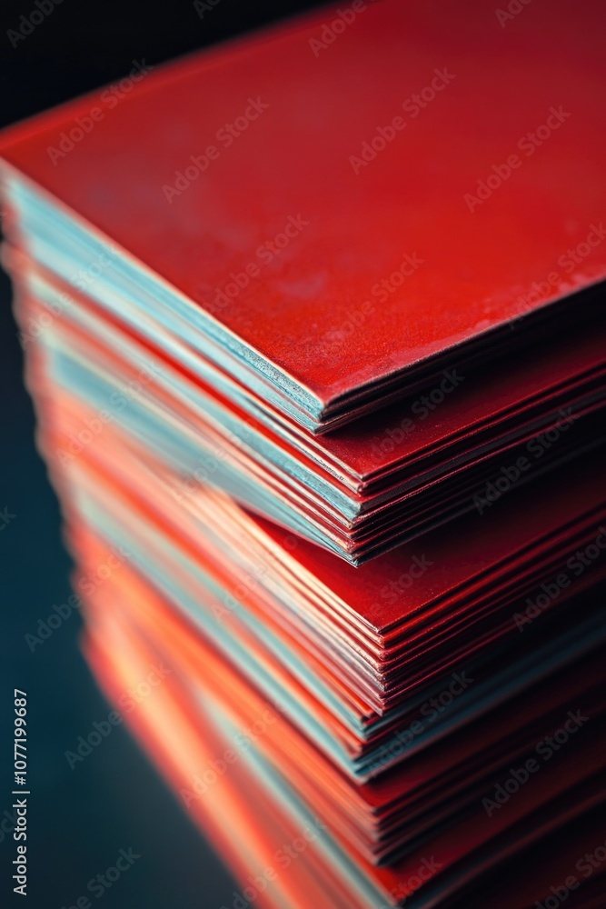 Aufkleber a stack of red folders sits on a table, great for office or workspace scenes