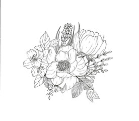 Hand drawn bouquet of flowers