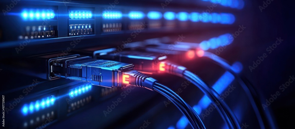 Poster ethernet cables connected in network switches.