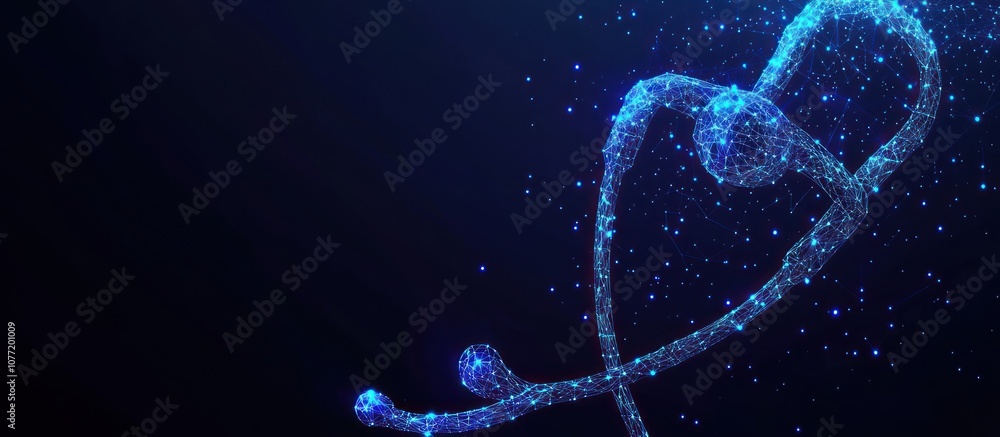 Poster stethoscope in the form of a starry sky or space, consisting of points, lines, and shapes in the for