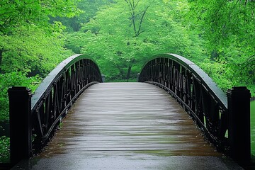 Fototapeta premium beautiful Foot Bridge with Refreshing green trees