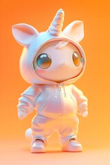 Fototapeta premium Adorable Chibi Hamster Wearing Cute Unicorn Hoodie in Neon Holographic Prismatic Style