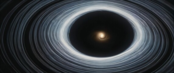 Abstract image of a black hole distorting light in swirling patterns