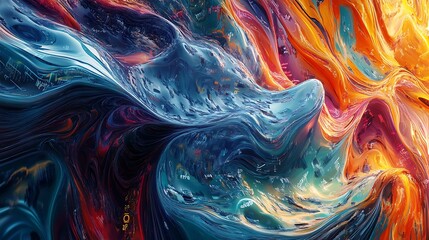 Obraz premium Abstract Digital Art with Blue, Orange, and Red Swirls