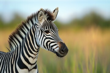 Fototapeta premium A close-up of a zebra grazing in a natural environment