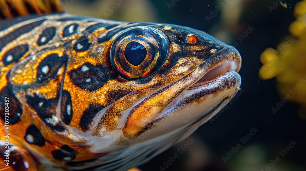 Poster A close-up view of a fish's facial features with a blurred background