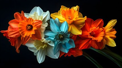 Fototapeta premium Gorgeous Vibrant Daffodil Flower Bouquet in Closeup Macro Photo