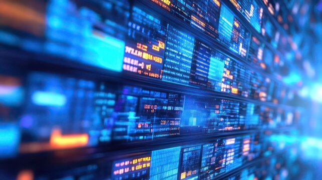 Digital Blue News Background with Tech-inspired Data Stream Featuring Bold Headlines for Modern Broadcasts and Media Presentation