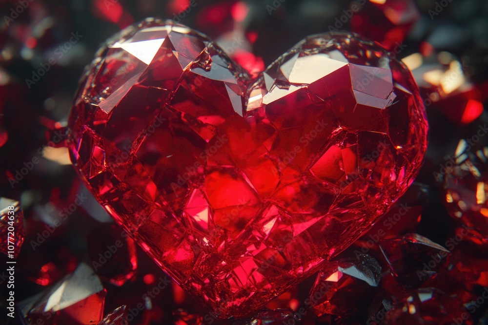 Poster close-up of a heart-shaped object crafted from red crystals