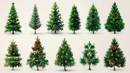 Fototapeta premium Decorated Christmas trees with various ornaments and decorations