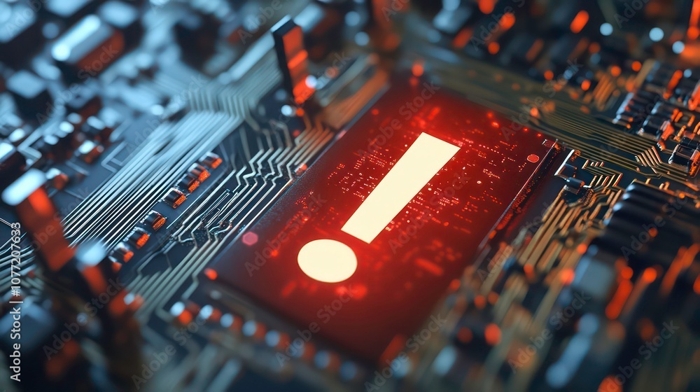 Aufkleber digital security alert red exclamation mark highlights cyber attack on computer network