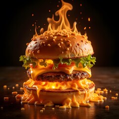 Levitation of a juicy tasty burger.