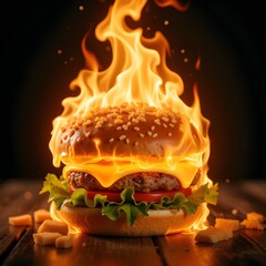 Levitation of a juicy tasty burger.