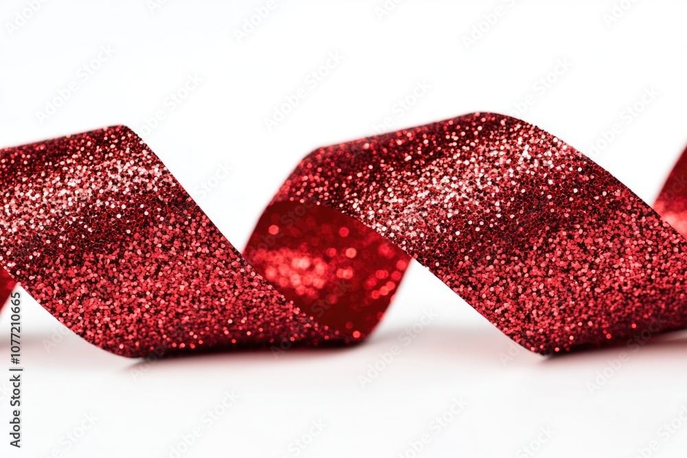 Poster a close up view of a bright red ribbon on a white surface, perfect for use in designs and arrangemen