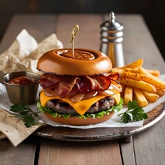 Levitation of a juicy tasty burger.