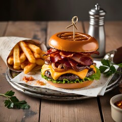 Levitation of a juicy tasty burger.