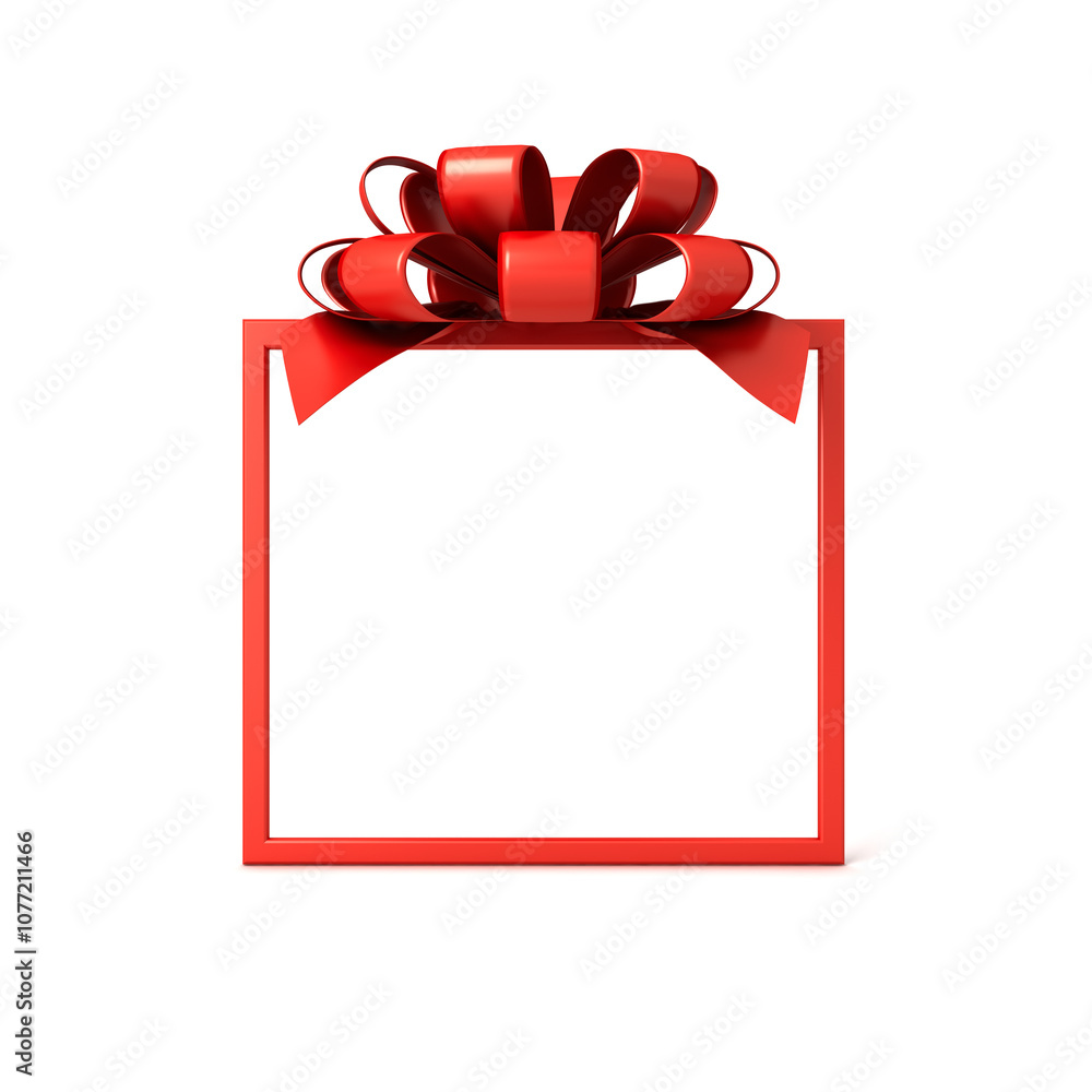 Aufkleber Red gift box frame mockup or red present frame border isolated on white background with shadow minimal creative idea concepts 3D rendering