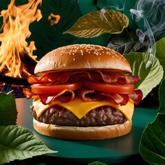 Levitation of a juicy tasty burger.