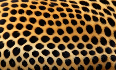 Fototapeta premium Detailed close-up view of a leopard's fur pattern showcasing distinct black spots on a golden background during daylight