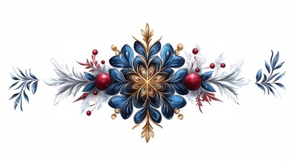 Christmas tree decoration. New Year's Eve pattern, blue, red and golden.