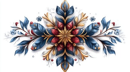 Christmas tree decoration. New Year's Eve pattern, blue, red and golden.