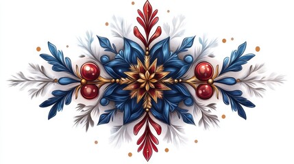 Christmas tree decoration. New Year's Eve pattern, blue, red and golden.