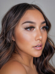 Fototapeta premium Close-Up of Asian Model with Flawless Lash Extensions and Natural Makeup