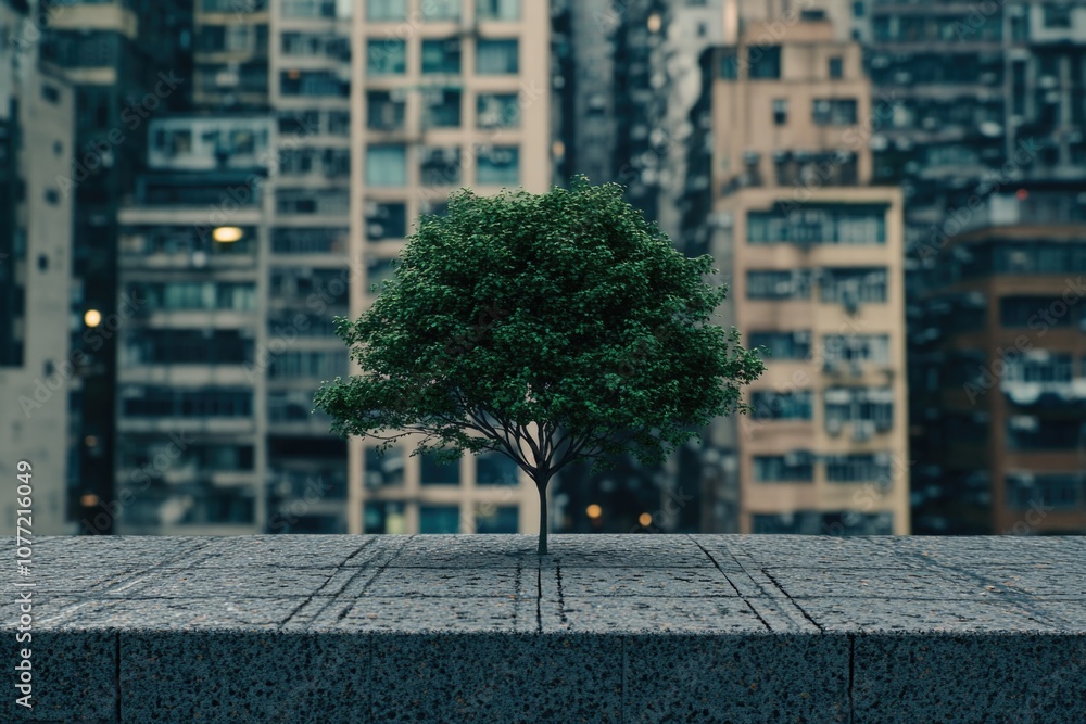 Poster A small tree sits atop a stone block in a natural setting