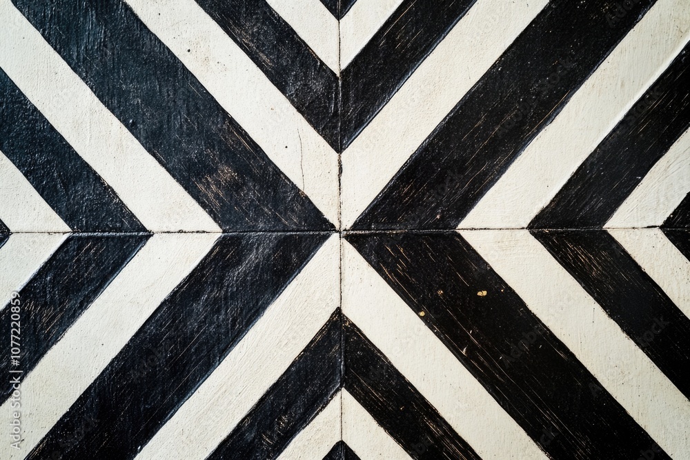 Poster A close-up shot of a black and white tiled floor with intricate patterns and design