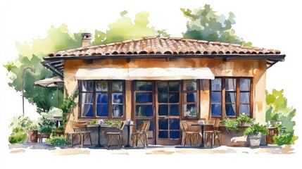 Watercolor Painting of a Cafe