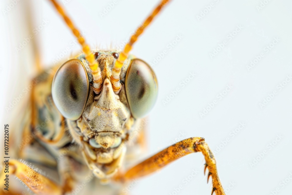 Poster macro image of an insect's facial features on a white background