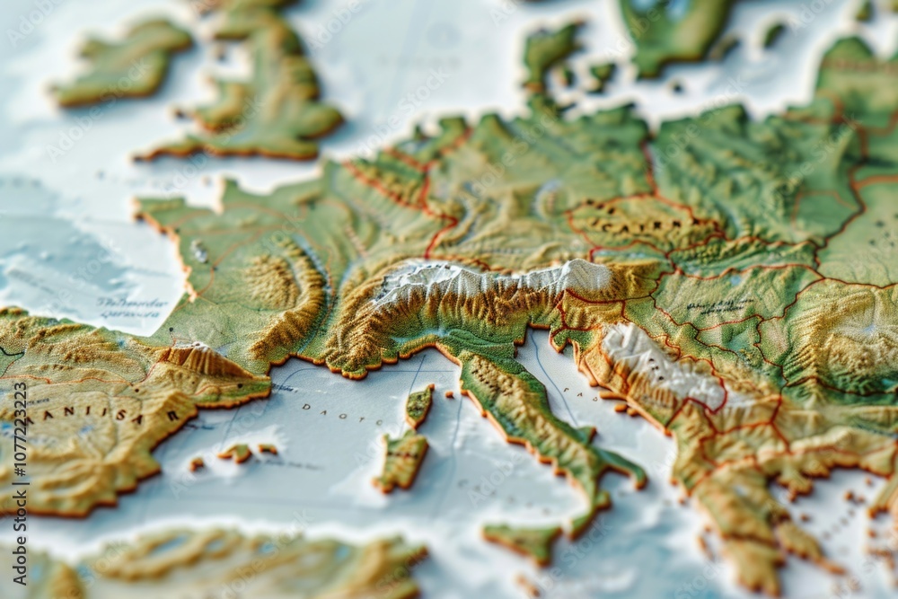 Aufkleber close-up view of a map of europe showing countries and borders