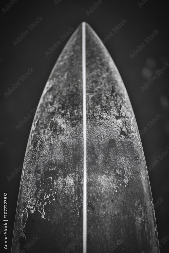 Poster a simple surfboard in monochrome, suitable for use as a symbol or icon