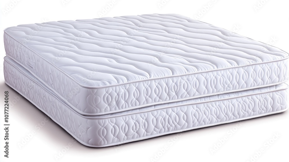 Poster stacks of four white mattresses showcasing plush texture against a pristine white background in a se