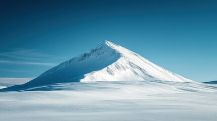 Snow-Covered Mountain Peak Against a Clear Blue Sky