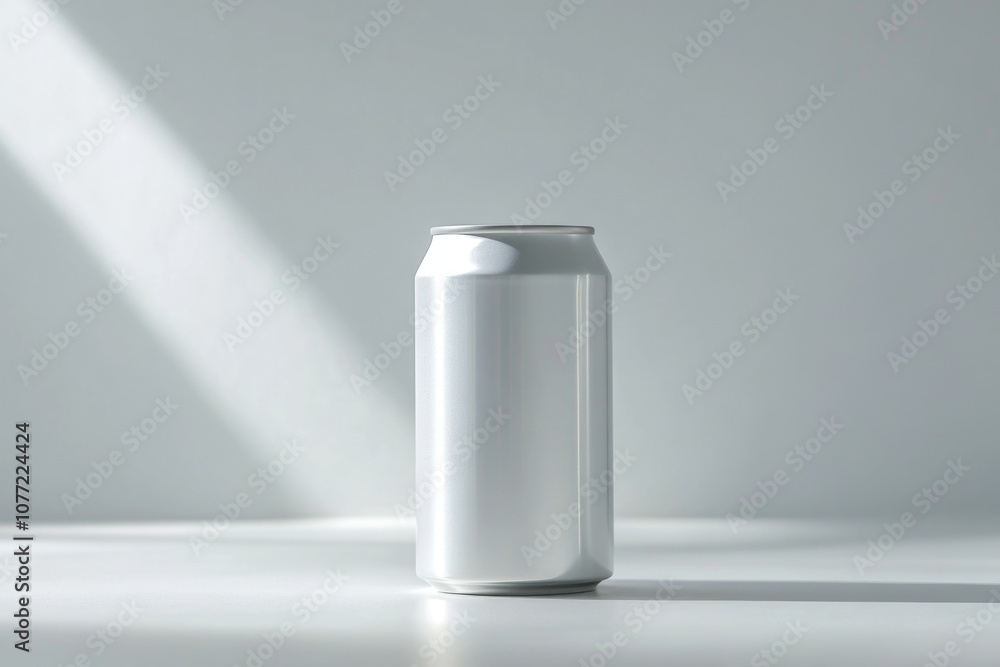 Poster a can of soda sits on a table with a simple background