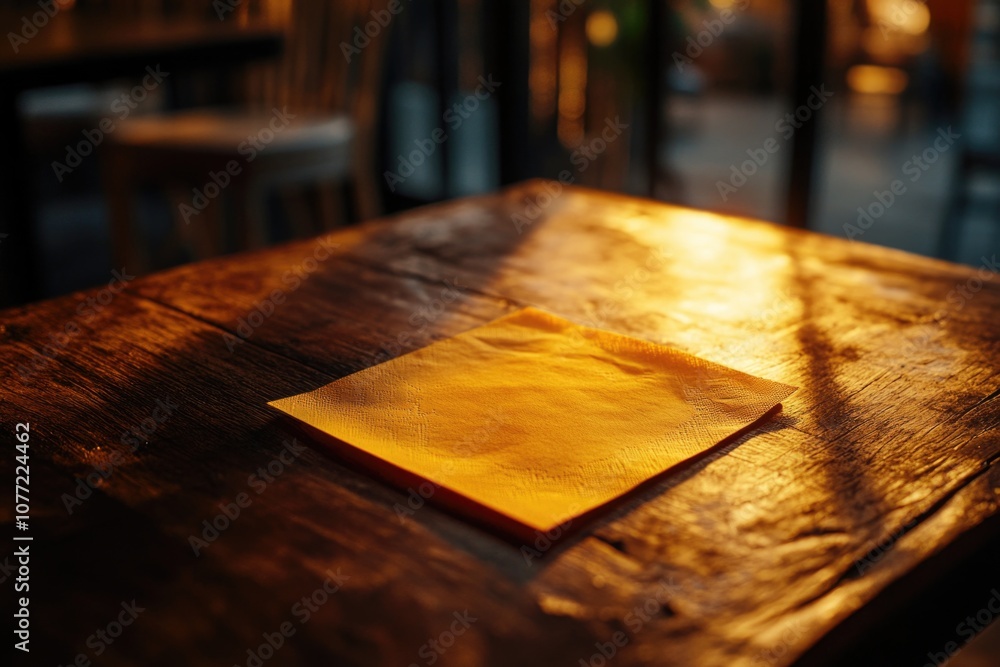 Poster a piece of paper sits on top of a wooden table, providing a simple and clean workspace