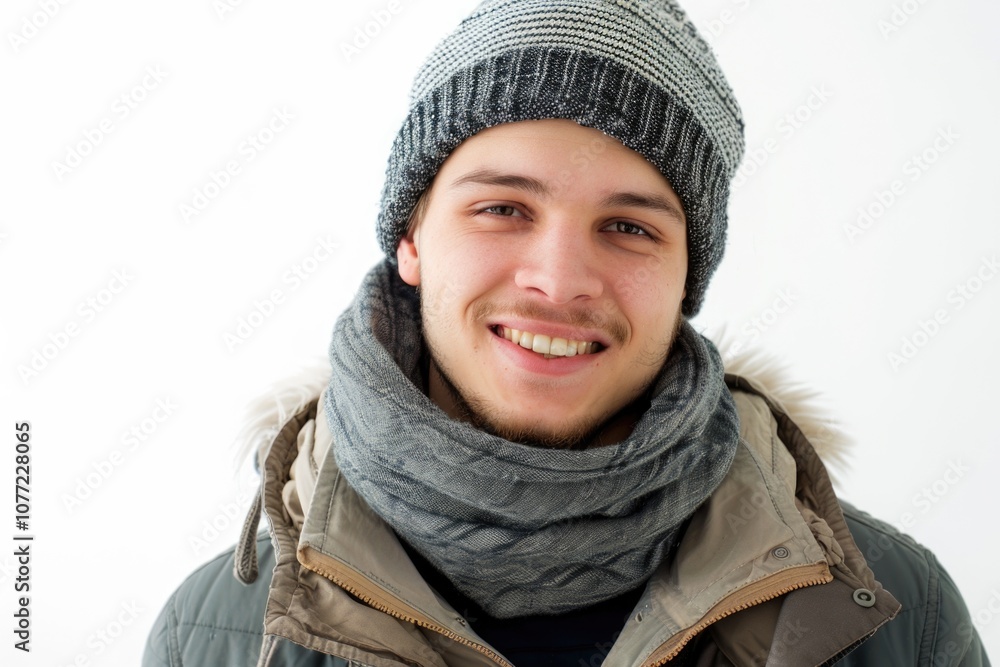 Wall mural A person wearing a hat and scarf, suitable for winter or cold weather scenes