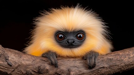 Fototapeta premium A small monkey sitting on a tree branch looking at the camera