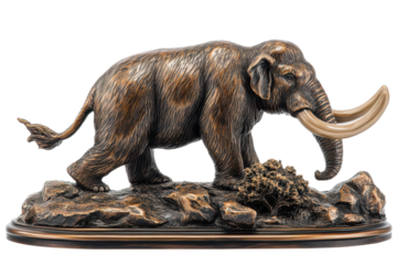 Realistic bronze elephant sculpture displayed on a simple 