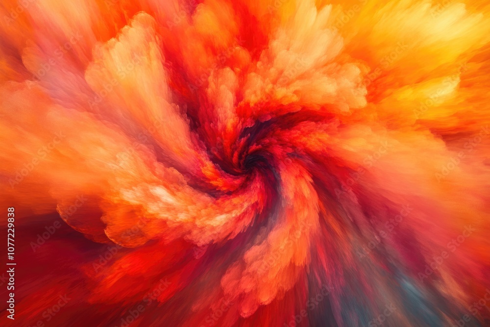 Poster abstract art featuring swirling patterns of red and orange colors
