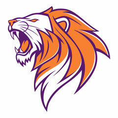 Fototapeta premium Abstract lion logo in bright orange and purple colors, on a white background