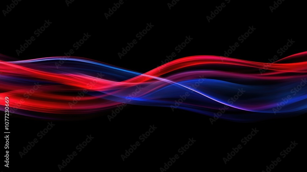 Poster a stylized waveform with red and blue colors on a dark background