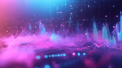 Abstract Digital Landscape with Pink and Blue Glowing Lines