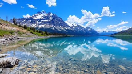 Obraz premium A large body of water with a mountain in the background