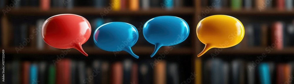 Poster a good speech sparks better communication, colorful speech bubbles in red, blue, and yellow float ab